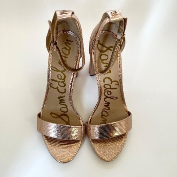 NEW SAM EDELMAN Yaro Block Heel Sandal Blush Gold 8.5 M - Picture 5 of 6